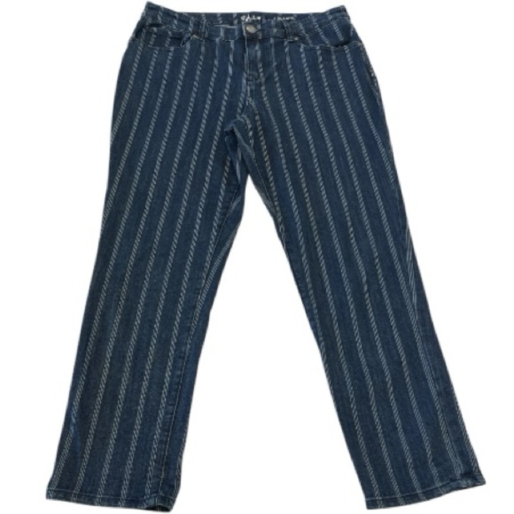 Style & Co Slim Ankle Striped Jeans Women’s Size 8 Blue Stretch Denim - Picture 2 of 7